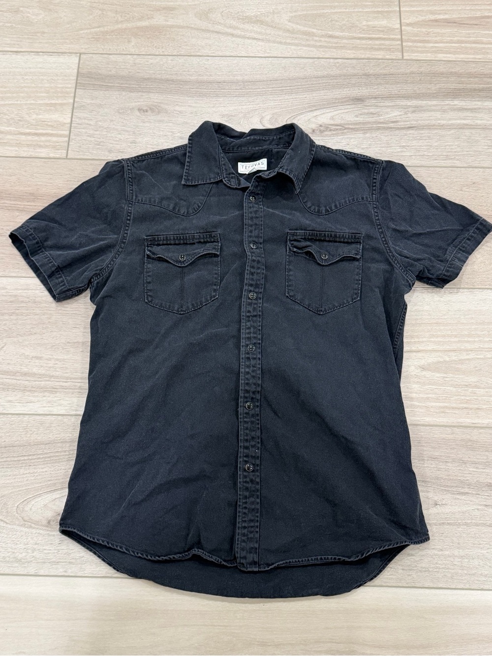 Tecovas Men's Denim Short Sleeve Pearl Snap Shirt Size: M |  Black Denim